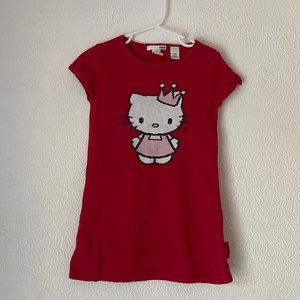 Girls Hello Kitty Red T-Shirt Dress H&M Size 5-6Y 100% Cotton